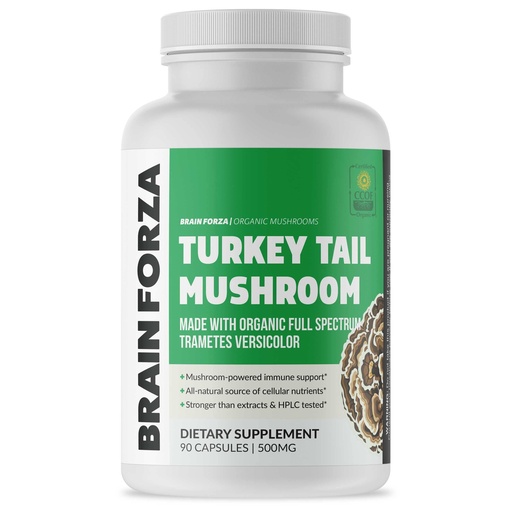 [BRSWKZD7CYIR6ETC] Brain Forza Organic Turkey Tail Mushroom Capsules, Mushroom Powdered Immune Support, Liver and Digest Health Support, Organic Defense Support, Non-GMO, Vegan, 90 Capsules