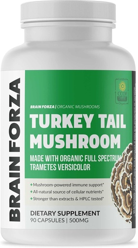 [BRSWKZD7CYIR6ETC] Cerebro Forza Orgánica Turquía Tail Mushroom Capsules, Mushroom Powdered Immune Support, Liver and Digest Health Support, Organic Defense Support, Non-GMO, Vegan, Orgánico, 90 cápsulas