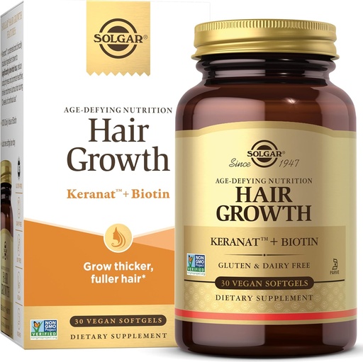 [BRSRAYY3CQFAMYLA] Suplemento de crecimiento del cabello de Solgar para el cabello más completo con aceite de Keranat, Biotina, Zinc y Cobre, Suplemento de salud del cabello, Nutrición de edad para hombres y mujeres, 30 servicios
