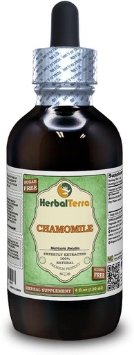 [BRSWGBTQAR7AYDLP] Chamomile (Matricaria Recutita) Glycerite, Organic Dried Flowers Alcohol-Free Liquid Extract (Brand Name: HerbalTerra, Proudly Made in USA) 4 fl.oz (120 ml)
