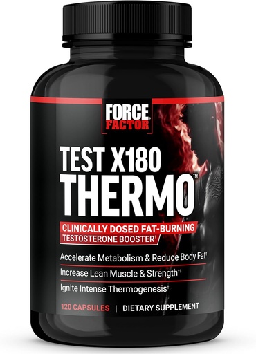[BRSRAZTROANAEEL7] FORCE FACTOR Test X180 Thermo Testosterone Supplement and Fat Burner for Men to Accelerate Metabolism, Reduce Body Fat, Build Lean Muscle, and Increase Thermogenesis, 120 Capsules