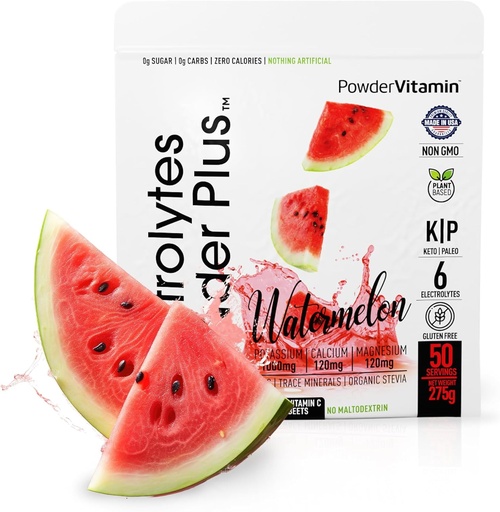 [BRSRAZQBOINBAF3J] Electrolytes Powder Plus (50 Servings), 0 Calorie Keto, 0 Sugar, No Maltodextrin, 1000mg Калий, 120mg Калций, 120mg Магнезий, Хидратация на прах (50 Сервизи, Диня)