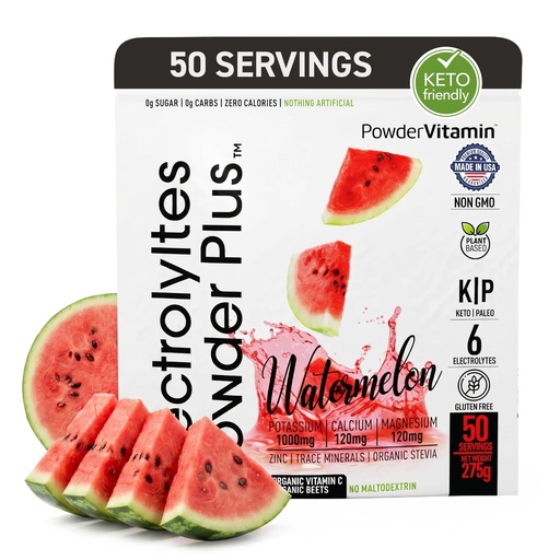 [BRSRAZQBOINBAF3J] Electrolytes Powder Plus (50 Servings), 0 Calorie Keto, 0 Sugar, No Maltodextrin,1000mg Potassium,120mg Calcium,120mg Magnesium, Hydration Powder (50 Servings, Watermelon)