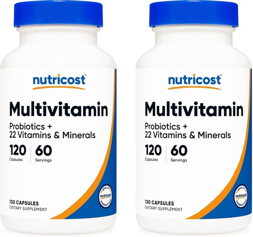 [BRSWKGAYAEBB43T2] Nutricost Multivitamin with Probiotics 120 Vegetarian Capsules (2 Bottles) - Packed with Vitamins & Minerals