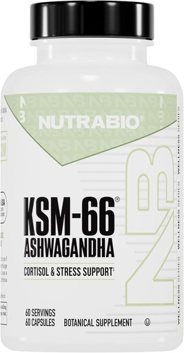 [BRSRMFI7AAIQEALJ] NutraBio Ashwagandha KSM-66 | Ashwagandha Herbal Supplement for Stress, Mood, & Performance | 600 MG of Clinically Studied KSM66 60 Capsules