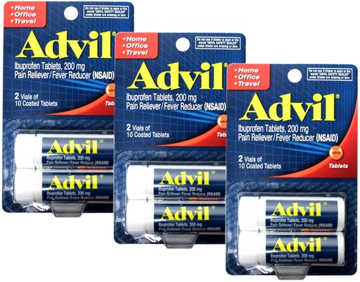 [BRSRAGT4CIPAGYDB] HALEON Advil Ibuprofen Tablets 200 mg, 2 Vials, 10 Coated Tablets Each, 20 Total (Pack of 3)