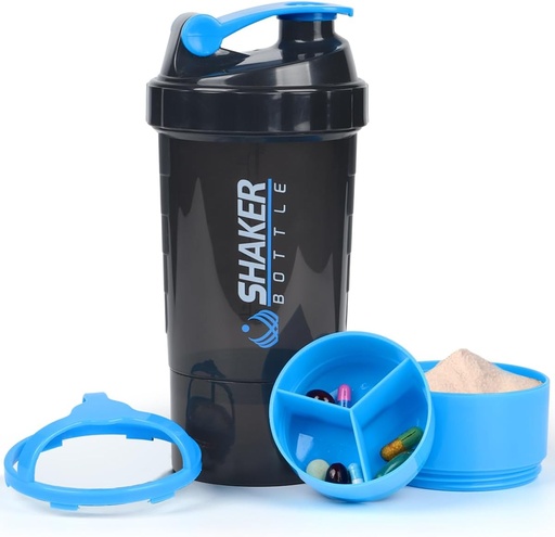 [BRSWGFT2O4FA4F3D] Protein Shaker Bottle - Sports Water Bottle - Non Slip 3 Layer Twist Off 3oz Cups with Pill Tray - Leak Proof Shake Bottle Mixer- Protein Powder 22 oz Shake Cup with Storage