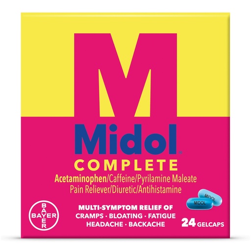 [BRSWIYTZOZ5QGFTX] Midol Complete Gelcaps 24Ct: Midol Complete Menstrual Pain Relief Gelcaps With Acetaminophen For Menstrual Symptom, Pms Relief, And Period Cramp Relief - 24 Count (Packaging May Vary)