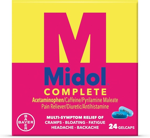 [BRSWIYTZOZ5QGFTX] Midol Complete Gelcaps 24ct: Midol Complete Mentrual Pain Relief Gelcaps with Asetaminophen for Mentrual Symptom, PMS Relief и период Cramp Relief - 24 Count (Packaging May Vary)