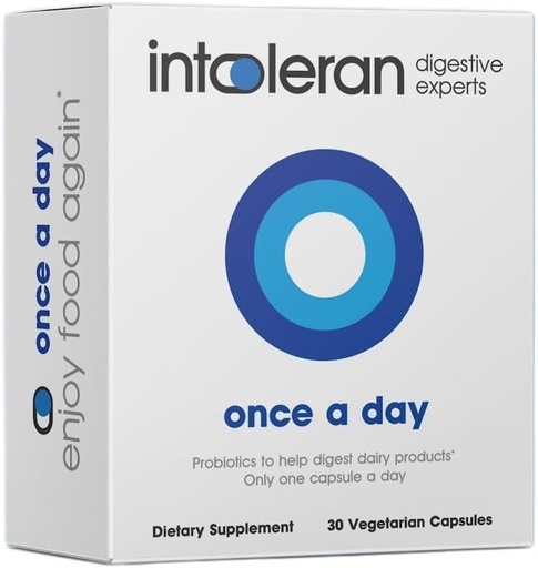 [BRSROFQEBZYBACDB] Intoleran Once a Day - 30 Capsules | Probiotic Lactose Intolerance Supplement | Actively Produces Lactase Enzyme & Helps Digest Dairy | 1 Capsule per Day | 6 Lactic Acid Ferments | Pure & Dairy Free