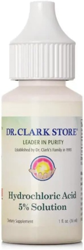 [BRSWIZQ2CIMR2HLK] Dr. Clark Kyselina chlorovodíková Kapky - trávicí zdraví, kyselina chlorovodíková 5% Řešení, Udržujte kyselost žaludku, pro lepší absorpci a asimilaci, 1 Fl. Oz (30 ml)