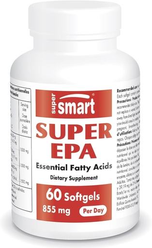 [BRSWIHQZBEDAG2AV] Supersmart - Super EPA 855mg per Day (High Strength) - EPA Fish Oil Supplement - Natural Omega 3 Concentrate - EicosaPentaenoic Acid | Non-GMO & Gluten Free - 60 Softgels