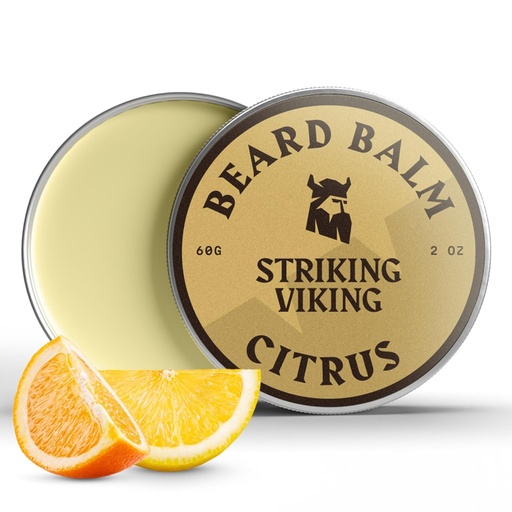 [BRSWYZIFCMMRUEL3] Striking Viking Beard Balm for Men - Leave in Beard Conditioner - Styling Balm Made with Naturally Derived Beard Butter, Argan & Jojoba Oils (2 Ounce (Pack of 1), Citrus)