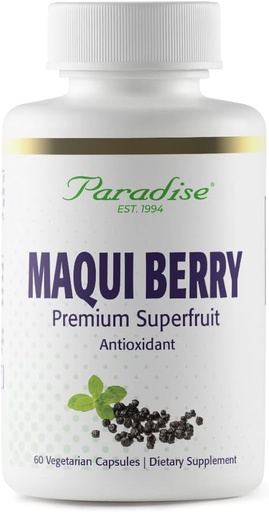 [BRSWIZ34CMDQMAY5] Paradise Herbs, Organic Maqui Berry Extract, 400 mg, Fresh, Freeze-Dried Concentrate for Superior Potency, Non-GMO, Vegan, 60 Capsules