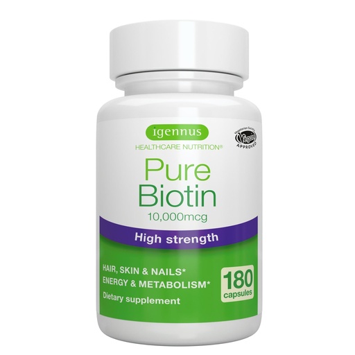 [BRSROZY3DN7BAA3A] Igennus Clean Biotin 10,000mcg, High Potency Vitamin B7, Lab Verified, Vegan, 1-a-Day, Small Easy to Swallow Capsules, No After Taste or Smell, Hypoallergenic