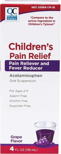 [BRSWIGI2B4OWG33C] Quality Choice Children's Pain Relief & Fever Reducer for Kids, 4fl oz Acetaminophen 160mg per 5ml, Ibuprofen & Aspirin Free, Liquid Cold and Flu Medicine for Kids, Regular Strength OTC Medication