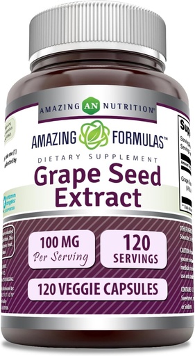 [BRSWKYIOBQBWOCY7] Amazing Formulas Grapeseed Extract Supplement | 100 Mg Per Serving | 120 Veggie Capsules | Non-GMO | Gluten-Free | Made in USA