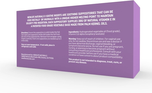 [BRSROAY3DEMAM3DF] NewLife Naturals Vitamin E Suppositories for Women 38IU - All Natural Vaginal Moisturizer - Feminine Care for Dryness, Irritation, Menopause, Postpartum, Hormonal Changes & More - 48 Inserts, USA