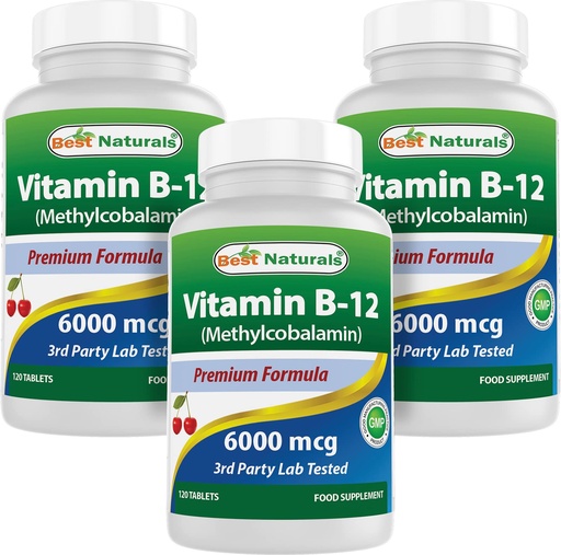 [BRSW2AYFBMHR4FL7] Best Naturals Vitamin B-12 as Methylcobalamin (Methyl B12), 6000 mcg 120 Sublingual Tablets (120 Count (Pack of 3))