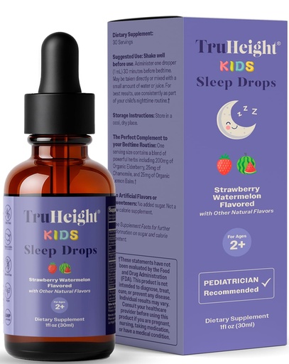 [BRSROBD4BUOQ2D3X] TruHeight Kids Sleep Tincture Ages 2+ (Watermelon Flavor) - Babies, Toddlers & Kids Natural Sleep Aid - Baby, Toddler, Child Melatonin 2 Year Old+ - Vitamin B6, Riboflavin, Zinc, Copper, Lemon Balm