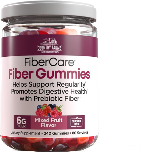 [BRSRAGIZOQIGC2DV] Country-Farm Fiber Care Gummies | 지원 정기적 인 | 승진 다이제스트 건강 | 프리바이오틱 | 혼합 과일 맛 | 섬유 당 6g | (240 구미) | 80 일 용품