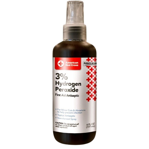[BRSRMZQ3OAAWOYAZ] American Red Cross 3% Hydrogen Peroxide - 97% Water - Topical Antiseptic Spray for Cleansing Minor Cut, Scrape, Injury - Mini Portable Non-Aerosol Bottle - Travel, Home Essential - 6oz