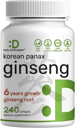 [BRSWYZ3YOQBGCCDU] Korean Red Panax Ginseng Root Extract, 7,500mg Serving, 240 Softgels – 150mg Active Ginsenosides