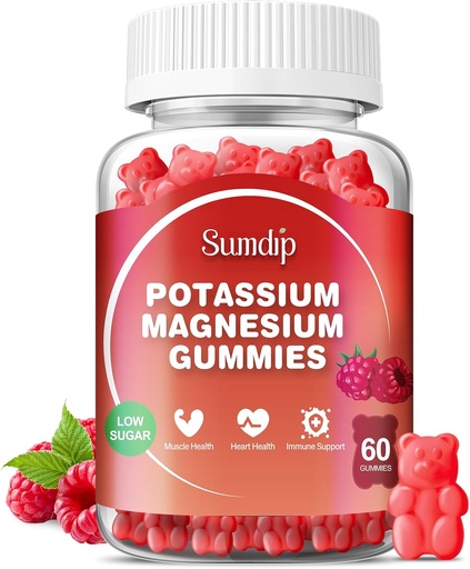 [BRSROZAYBMPGGCTB] Potassium Magnesium Gummies Potassium Supplements High Absorption Potassium Citrate Magnesium Citrate, Support Leg Cramps Muscle Relaxation for Men and Women 60 Gummies, Raspberry