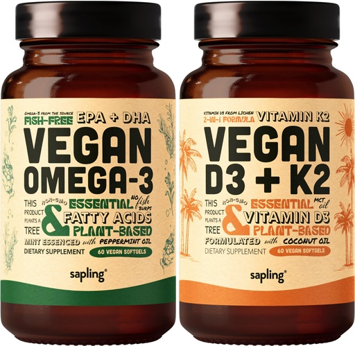 [BRSROAY3DMIWEYI2] Vegan Omega 3 & Vegan Vitamin D3 + K2 Supplement Bundle - Plant-Based DHA & EPA Fatty Acids, 4000 IU Vitamin D3 and 100mcg Vitamin K2 as Mk7