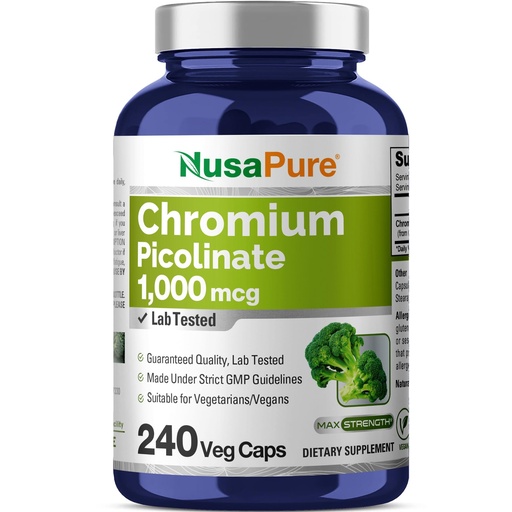 [BRSWGZY7AEHRE334] NusaPure Chromium Picolinate 1000mcg 240 Veggie Capsules (Non-GMO, Vegan)