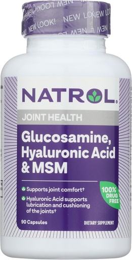 [BRSWIH3RCECA4E3O] Natrol Glucosamin, Hyaluronsäure und MSM, 90 Kapseln