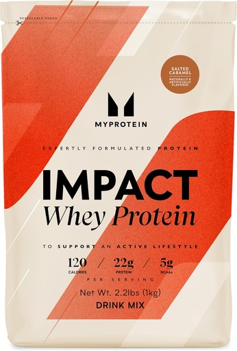 [BRSWECQKPMORO3QU] Myprotein Impact Whey Protein Powder, 2.2 Lbs (31 Serve) Caramel salato, 22g Protein & 5g BCAA Per Serving, Protein Shake per prestazioni superiori, Muscle Strength & Recovery, Gluten Free