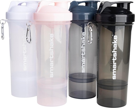 [BRSROGQCOYNQG2TU] Smartshake Slim 4-Pack Protein Shaker Bottle 400 ml | 13.5 oz – Storage Included - Leakproof Screw-on Lid - BPA Free – Unisex - Black, White, Stormy Gray, Cotton pink