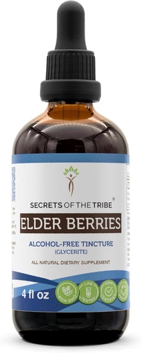 [BRSWKHAICJYBECTG] Secrets of the Tribe Elder Berries Alcohol-Free Tincture (Glycerite) 678 mg Elder Berries (Sambucus Nigra) Dried Berry (4 Fl Oz) Immune Support Supplement