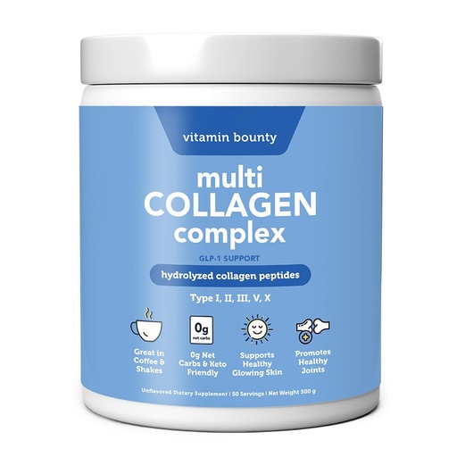 [BRSRACACO4BBAEL5] Vitamin Bounty Multi Collagen Complex - Hydrolyzed Collagen Peptides Types I, II, III, V & X - Supports Skin Elasticity, Joint Health, Hair & Nail Growth - 50 Servings