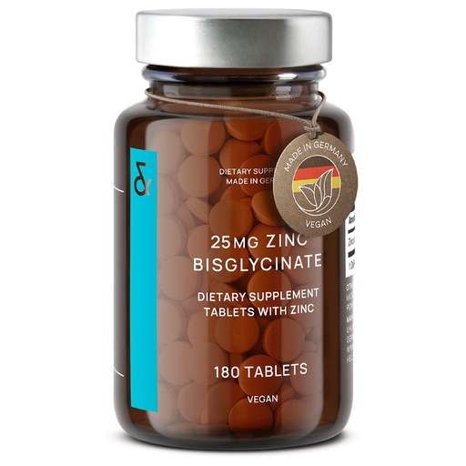 [BRSW2FI6O4JROALL] CLAV® Zinc Bisglycinate 25mg - 180 Tablets (6 Months Supply) - Natural Chelated Supplement - Vegan Glycinate for Immune & Skin Support