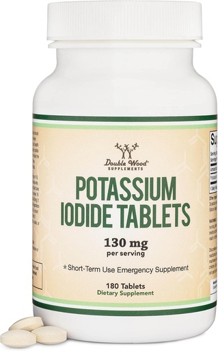 [BRSRMHAFCEBB423B] Iodeto de potássio 130mg Comprimidos - Uso de emergência para exposição - 180 contagem, fornecimento de 3 meses - Suplementos de madeira dupla