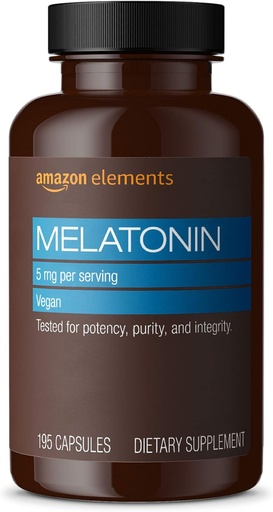 [BRSWGZQCCUPWCCD5]   Elements - Melatonin 5mg Capsules, Helps with occasional sleeplessness, Vegan, Unflavored, 195 Count (Pack of 1), 6 month supply (Packaging may vary)