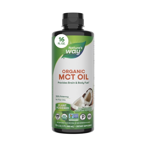 [BRSWK2TYCZ6QAFTE] Nature's Way Organic MCT Oil, Brain and Body Fuel*, Liquid Coconut MCT Oil with C8 Caprylic & C10 Capric Acids, 14 g Medium Chain Triglycerides per Serving, Keto & Paleo Certified, Non-GMO, 16 Fl Oz