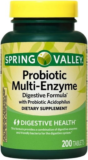 [BRSRAGIKAQCBECAU] Spring Valley Probiotic Multi-Enzyme Digestive Formula Tablets, 200 Count