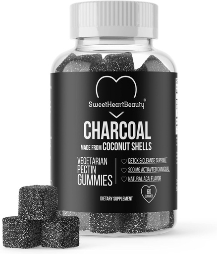 [BRSROZYZCEFGMCL7] Activated Charcoal Gummies - Natural Coconut Shell Charcoal Gummy Supplements for Detox Support, Stomach Bloat & Oral Health - Gluten Free, Vegan & Pectin Based - Acai Flavor, 60 Count