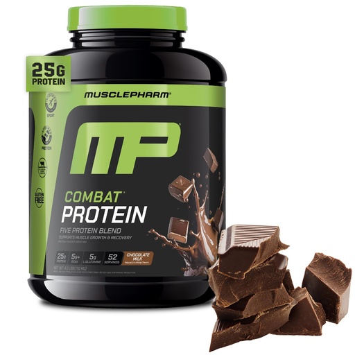 [BRSWIYILCUAGCH32] MusclePharm Combat Protein Powder, Chocolate Milk Flavor, Fuels Muscles for Productive Workouts, 5 Protein Sources including Whey Protein Isolate & Egg Albumin, Gluten Free, 4.2 lb, 52 Servings