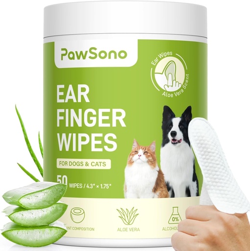 [BRSRAGQROF5RQHTF] Ear Finger Wipes for Dogs & Cats, Thicker Dog Ear Cleaner Wipes, Natural Relief Cat Ear Cleaner Dog, Pet Health Supplies for Dog Small Animal Cat, Aloe Duft Deodorizing - 50 Greve