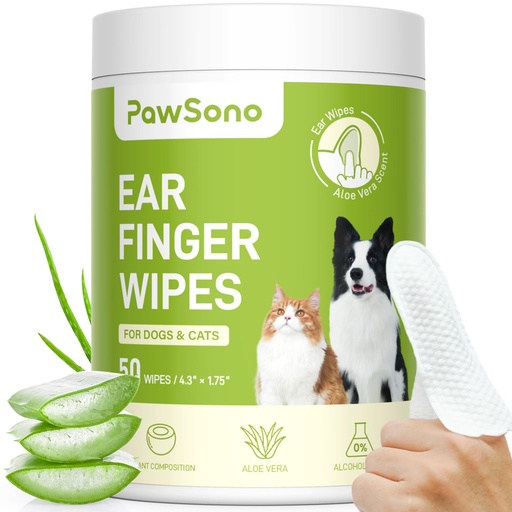 [BRSRAGQROF5RQHTF] Ear Finger Wipes for Dogs & Cats, Thicker Dog Ear Cleaner Wipes, Natural Relief Cat Ear Cleaner Dog, Pet Health Supplies for Dog Small Animal Cat, Aloe Scent Deodorizing - 50 Count