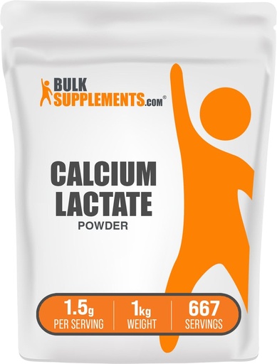 [BRSWIGQOCYNWAHTM] BulkSupplements.com Calcium Lactate Powder - Calcium Supplement Powder, Food Grade - Pure & Gluten Free, 1.5g per Serving, 1kg (2.2 lbs) (Pack of 1)