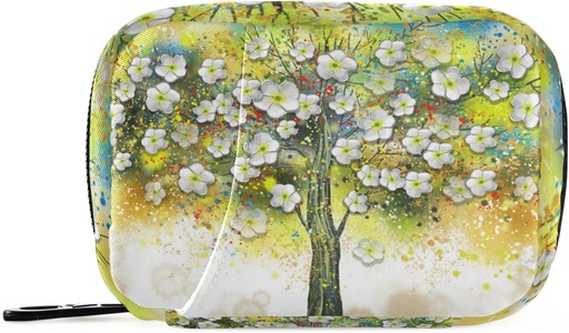 [BRSRMZDRBMGREAI4] Pill Case Floral Tree Oil Painting Pill Box 7 Day Pill Case Bag Travel Pill Organizer Bag with Zipper Portable Weekly Case Compact Size for Vitamin Supplement Holder