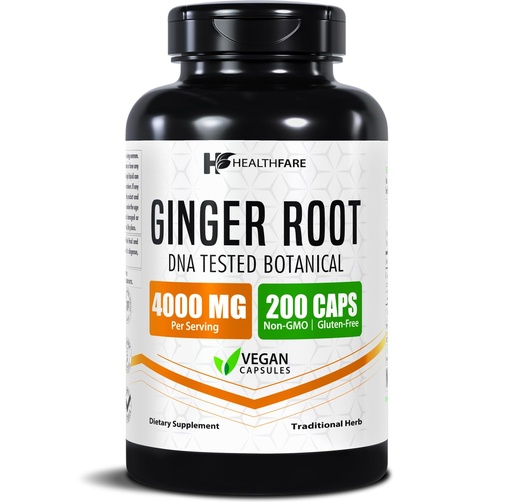 [BRSRMZITDMNRO3LH] Healthfare Ginger Root Extract 4000mg | Supplement | 200 Vegan Pills | Digestive Support | High Potency | Non-GMO, Gluten-Free | Made in USA
