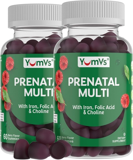 [BRSRAFL7CRYWCD3X] YUM-V'S YumVs Prenatal Gummies for Women - Prenatal Vitamins for Women with Folic Acid, Iron & Choline - Vegetarian & Kosher Pregnancy Vitamins - Womens Prenatal Multivitamin - 60 Count 2pk