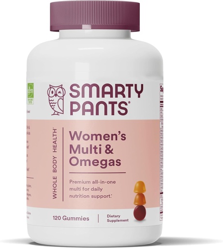 [BRSWKHT5BFYACCDG] SmartyPants Women's Multivitamin Gummies: Omega 3 Fish Oil (EPA/DHA), Methylfolate, CoQ10, Vitamin D3, C, Vitamin B12, B6, A, K & Zinc, Inositol, Gluten Free, 120 Count (20 Day Supply)