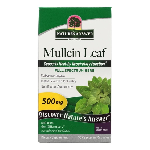 [BRSWIY35AIOW2DTG] Nature's Answer Mullein Leaf Capsules 90 - Alcohol Free, Vegetarian, Vegan, Gluten Free - Mullein capsuels for Lungs - Supports Respiratory Function & Lung Health